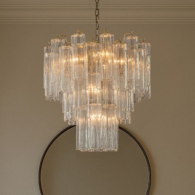 ALOADECOR 23'' Mid Century Modern Flower Glass Chandelier in Aged Bronze Elegant Vintage Glam Tiered Pendant Light for Dining Room or Wedding Venue