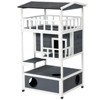 PawHut Wooden Outdoor Cat House, Feral Cat Shelter Kitten Tree with Asphalt Roof, Escape Doors, Condo, Jumping Platform - 4 of 4