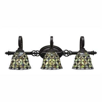 Toltec Lighting Elegante 3 - Light Vanity in  Dark Granite with 7" Crescent Art Glass Shade