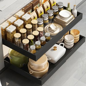 2-Size Adjustable No-Drill Pull-Out Cabinet Organizer, Heavy-Duty Carbon Steel Kitchen Storage Basket for Spices & Bottles - 1 of 4