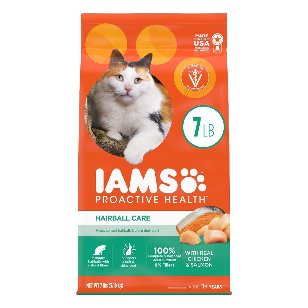 Photos - Cat Food IAMS Proactive Health Hairball Care with Chicken & Salmon Adult Premium Dr 