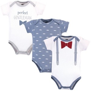 Hudson Baby Infant Boy Cotton Bodysuits 3pk, Little Mister Handsome - 1 of 4