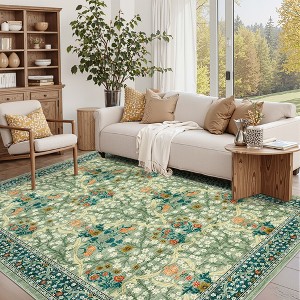 Boho Floral 8x10 Area Rug for Living Room Dining Room Washable Rug for Under Table Non-Slip Stain Resistant Floor Carpet for Bedroom Nursery Playroom - 1 of 4