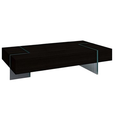 HomeRoots 53" Black And Clear Wood And Glass Sled Coffee Table