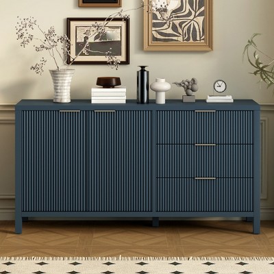 60" Sideboard Buffet Cabinet, Fluted Coffee Bar Cabinet with 2 Drawers, Accent Console Table, Storage Cabinet for Living Room Entryway Hallway