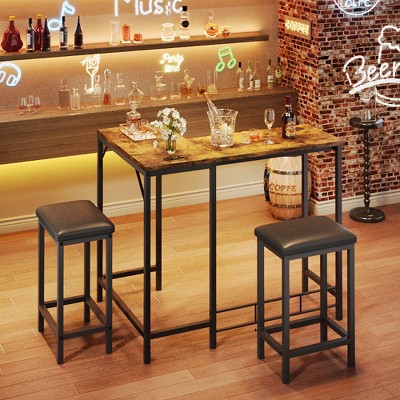 Bar Table and Chairs Set for 2-4,63 Inch Convertible L-Shaped Bar Table ...