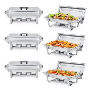8QT Chafing Dishes for Buffet Set, Warmers Set with Lid & Foldable Frame, Rectangular Stainless Steel Chafer Food Warmer for Parties Wedding - 1 of 4