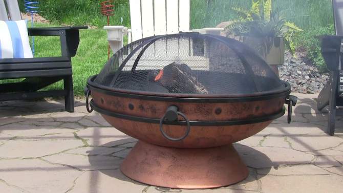Sunnydaze Outdoor Camping or Backyard Large Round Fire Pit Bowl with Handles and Spark Screen - 30" - Copper Finish, 2 of 12, play video