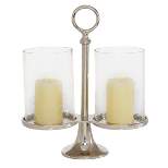 14" x 12" Hurricane Aluminum/Glass Textured Candle Holder Silver - Olivia & May