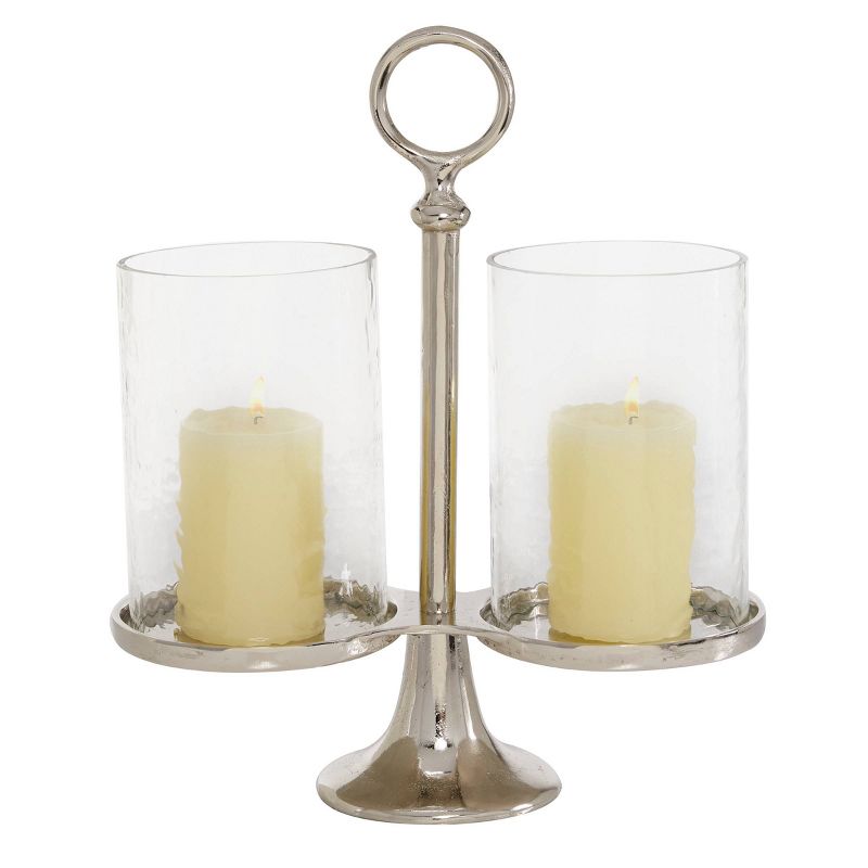 14&#34; x 12&#34; Hurricane Aluminum/Glass Textured Candle Holder Silver - Olivia &#38; May, 1 of 6
