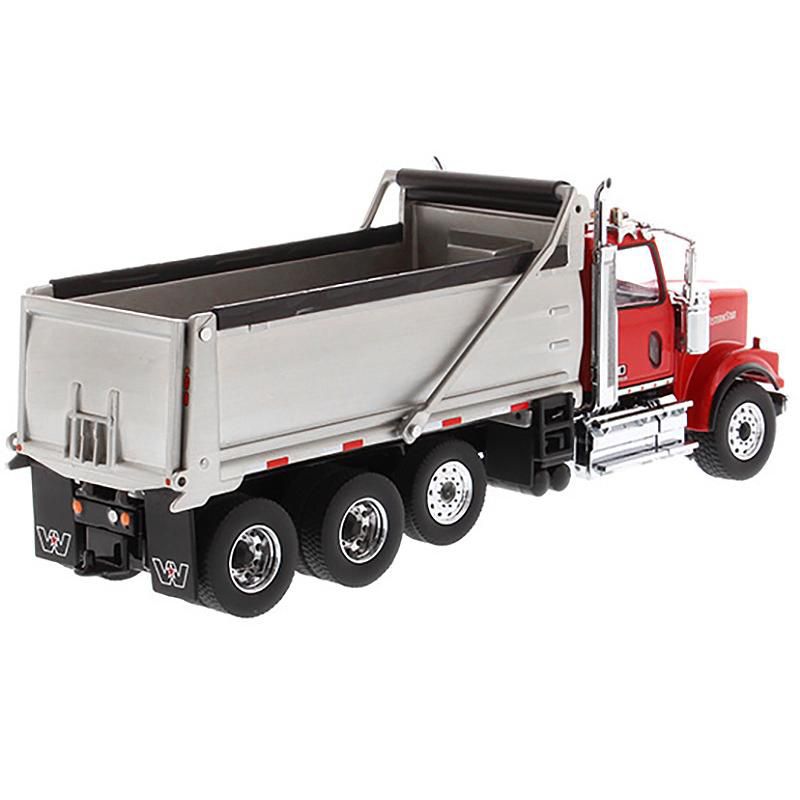 Western Star 4900 SF Dump Truck Red and Silver 1/50 Diecast Model by Diecast Masters, 4 of 5