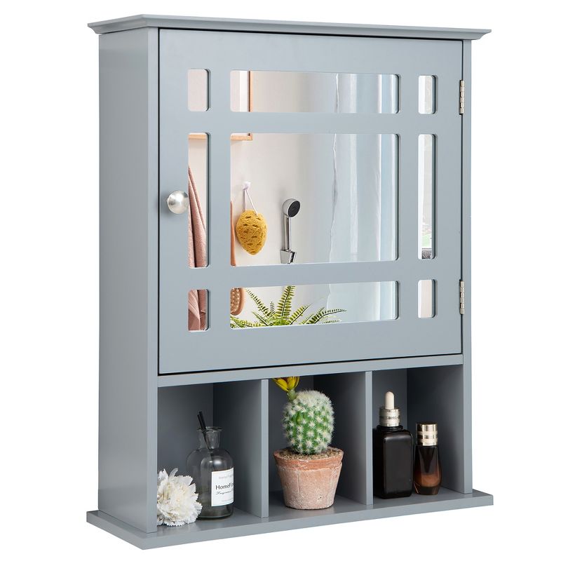 Costway Mirrored Medicine Cabinet Bathroom Wall Mounted Storage W/ Adjustable Shelf Grey\Brown, 1 of 11