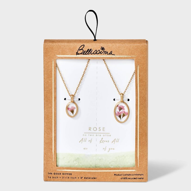 Bella Uno Bellissima Silver Plated KT Flash Pressed Flower Rose Pendant Necklace Set 2pc - Gold, 1 of 4