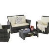 Outdoor Sofa Set, 4 Pcs Rattan Wicker Sofa, Sofa Set with Armrest Chairs and Tempered Glass Coffee Table, Sofas with Cushions-Coolbibila - 3 of 4