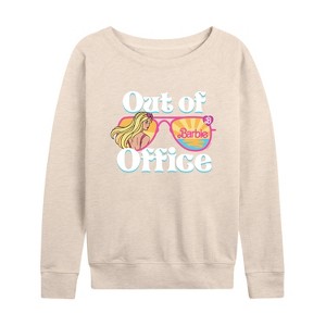 Women's - Barbie - Out of the Office Barbie Lightweight French Terry Wide Neck Long Sleeve Shirt - 1 of 4