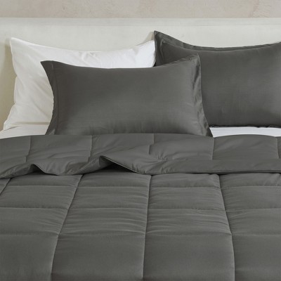 Full/Queen Dark Grey Reversible Down Alternative Microfiber Comforter Set