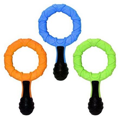 Multipet 62201 Double-Headers Lollipop Durable TPR Rubber Dog Toy, 8", Colors Vary