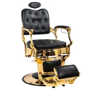 Karl Home Vintage Style Heavy Duty Hydraulic Recline Square Backrest Barber Chair Black and Gold Frame - 1 of 4