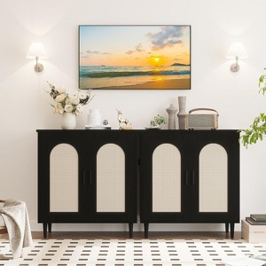 Rattan Buffet Cabinet with Storage, Single Door Accent Console Table for Entryway, Dining Room & Kitchen - 1 of 4