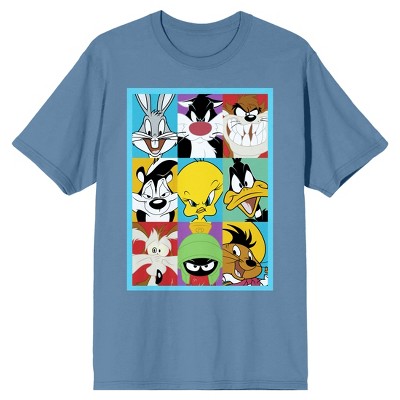 Looney Tunes Character Collage Men's Blue Fog Graphic Tee : Target