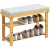 MAYEERTY 3 Tier Shoe Racks Bamboo Shoe Bench Entryway with Cushion and Adjustable Shelves for Hallway Mudroom living Room Khaki - 3 of 4