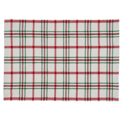 Saro Lifestyle Plaid Cotton Placemats (Set of 4), 13"x19", Red/Green