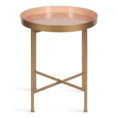 Celia Round Gold & Pink Metal Side Table, 21" Glam Accent