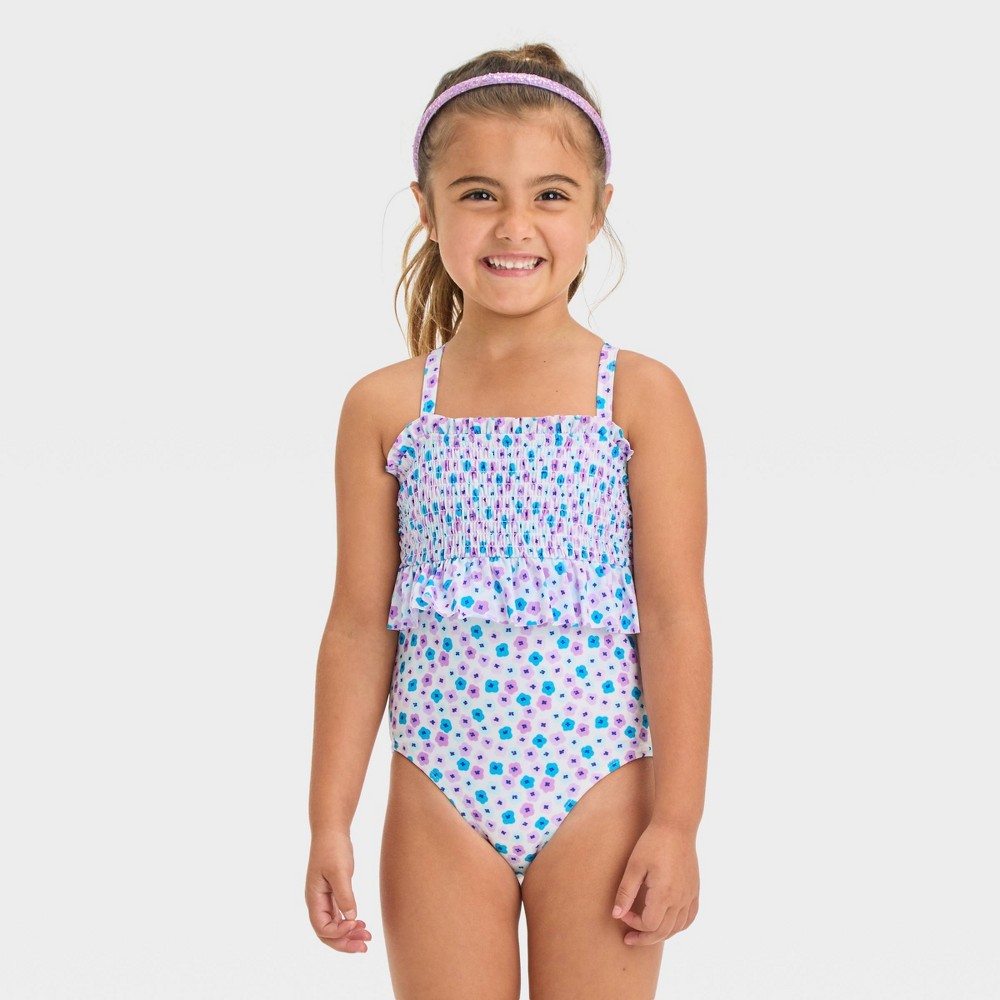 Photos - Swimwear Toddler Girls' Smocked One Piece Swimsuit - Cat & Jack™ Purple 2T: Floral