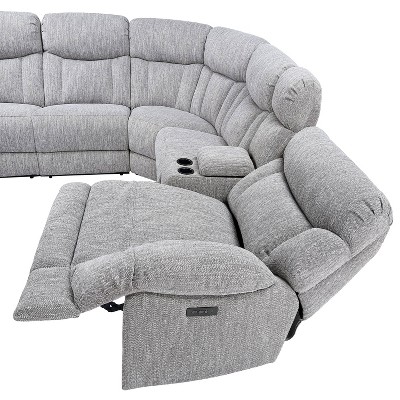 Gray Herringbone Six-Piece Fabric Sectional with Pillow-top Arms