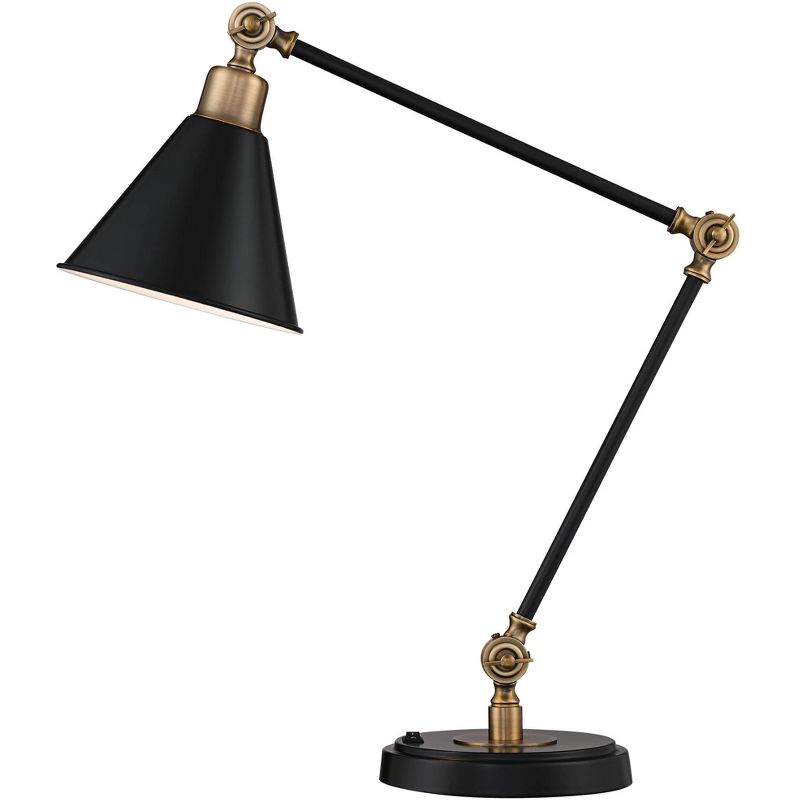 360 Lighting Modern Industrial Desk Table Lamp with USB Charging Port Adjustable 26.75" High Black Antique Brass for Bedroom Bedside Office, 1 of 10