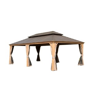 PAGED 10'X12' Hardtop Outdoor Canopies and Gazebos with Galvanized Steel Double Canopy for Patios Deck Backyard, Curtains and Netting, Brown - 1 of 4