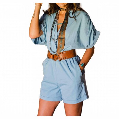 Women's Chambray Poplin Romper - Strut & Bolt