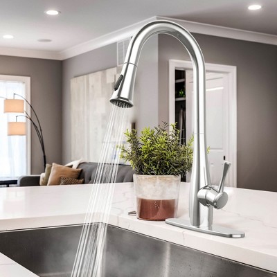 Kitchen Faucets with Pull Down Sprayer, Single Handle Faucet for Kitchen Sink, Modern High Arc Kitchen Faucet with Sprayer, Chrome