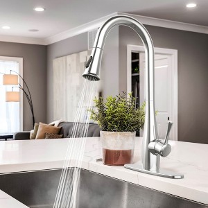 Kitchen Faucets with Pull Down Sprayer, Single Handle Faucet for Kitchen Sink, Modern High Arc Kitchen Faucet with Sprayer, Chrome - 1 of 4