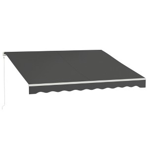 Outsunny 12' x 10' Electric Retractable Awning, Sun Shade Shelter with Remote Controller and Crank Handle for Deck, Balcony, Yard, Dark Gray - 1 of 4