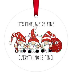 Lomsoe Gnome Christmas Ornament Ceramic 2-Side Printed, Gnome Gifts, Everything is Fine Ornament, Christmas Decorations for Trees Christmas Gift - 1 of 4