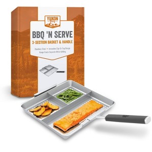 Yukon Glory BBQ 'N SERVE 3 Section BBQ Grill Basket The Grilling Basket Includes a Clip-On Handle - 1 of 4