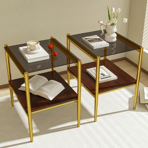 KTMBDW 2-Tier Side Tables Set of 2, End Tables with Tempered Glass, Nightstands with Storage Shelves for Living Room, Bedroom - 1 of 4