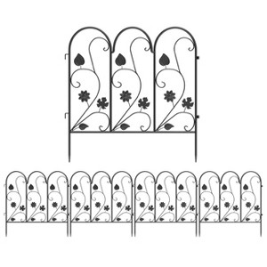 5 Panels Decorative Garden Fence Metal Wrought Iron Railings Fencing Outdoor Rustproof Landscape Border Animal Barrier - 1 of 4