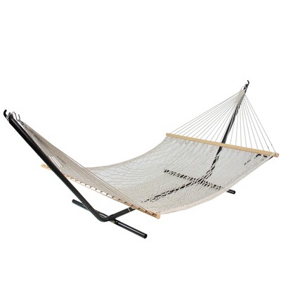 Northlight 59.25" x 78" Lattice Netted Hammock with Wooden Bars - Brown/White