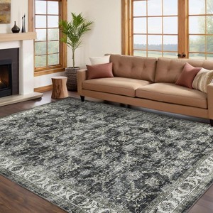 Washable Thin Carpet Area Rug, Stain Resistant, Reinforced Edges & Backing for Living Room, Bedroom, Entryway Gray - 1 of 4