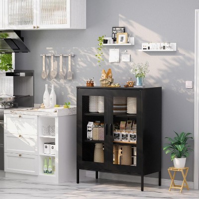 ORRD 3-Tier Metal Storage Cabinet with Mesh Doors, Multipurpose for Home Office/Living Room/Kitchen, Black-mesh, 40''H