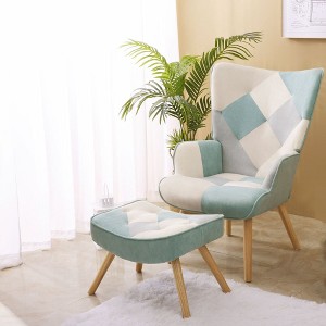 Accent Chair with Ottoman, Living Room Chair and Ottoman Set, Comfy Side Armchair for Bedroom, Creative Splicing Cloth Surface - 1 of 4