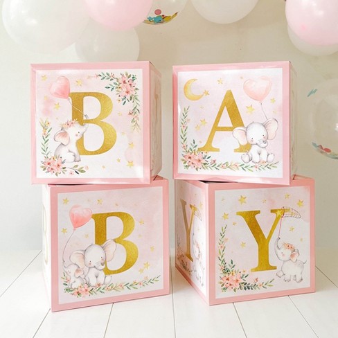 Kate Aspen Woodland Baby Block Box - Pink (set Of 4)