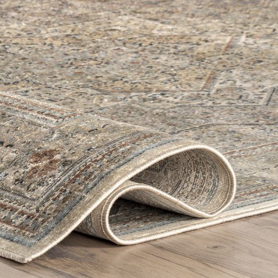 Elegant Beige Synthetic 3'x5' Traditional Medallion Area Rug