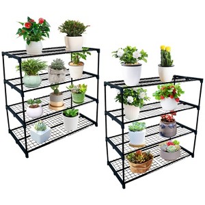 Plant Greenhouse Shelves,4 Tier 2 Pack Plant Display Rack Shelf Stand w/ 70lbs Weight Capacity,Portable Rustproof Metal Shelf Plant Stand Rack - 1 of 4