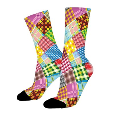 Colorful Plaid Tartan Women Printed Crew Socks Funny Funky Socks Soft Polyester Novelty Gifts for Artists Men