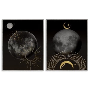 Stupell Industries Celestial Gold Sun and Moon 2pc Framed Giclee Art Set, Gray, 16" x 20" - 1 of 4