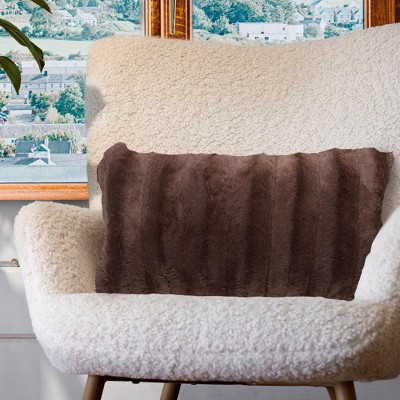Chocolate Faux Fur Lumbar Throw Pillow Cover