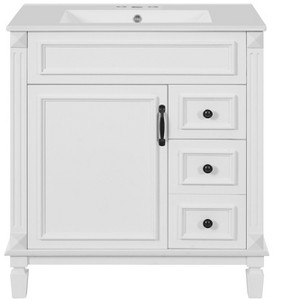 Gulches 30 inch Bathroom Vanity with Ceramic Sink Small Bathroom Cabinet Modern 2 Drawers Adjustable Shelf French Simplicity Style White - 1 of 4